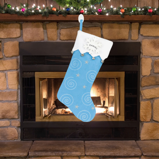 Personalized New Blue Swirl Stocking - Custom Holiday Gift