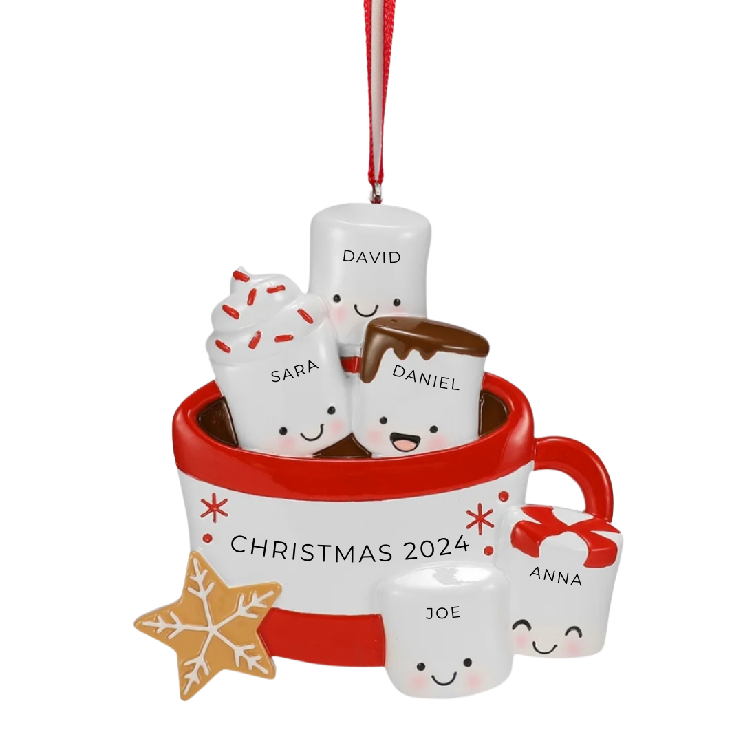 Personalized New Hot Cocoa Family of 5 Ornament - Custom Holiday Gift