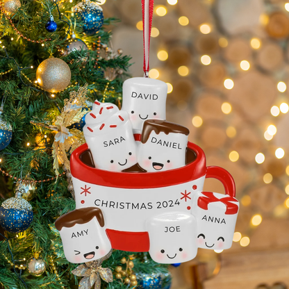 Personalized New Hot Cocoa Family of 6 Ornament - Custom Holiday Gift