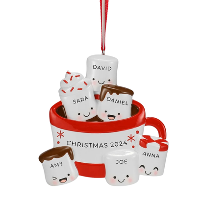 Personalized New Hot Cocoa Family of 6 Ornament - Custom Holiday Gift