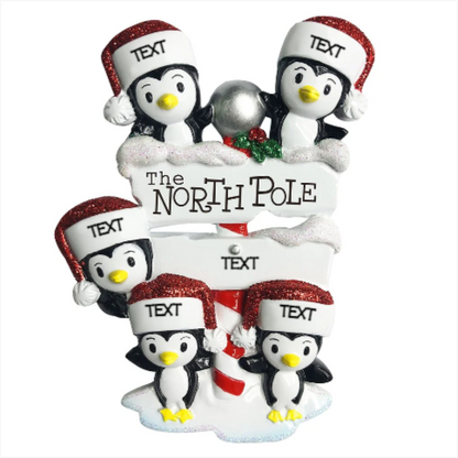 North Pole Penguin family of 5 Ornament