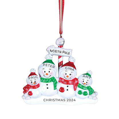 Personalized North Pole Family of 4 Ornament - Custom Holiday Gift