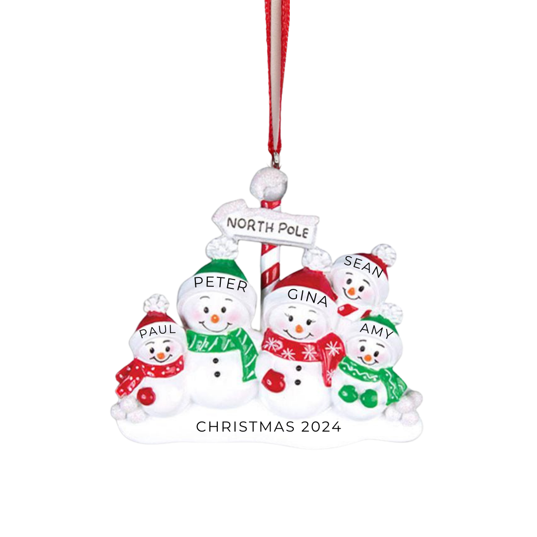 Personalized North Pole Family of 5 Ornament - Custom Holiday Gift