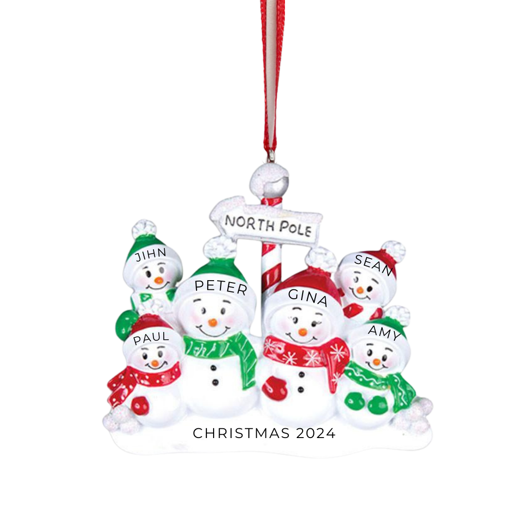 Personalized North Pole Family of 6 Ornament - Custom Holiday Gift