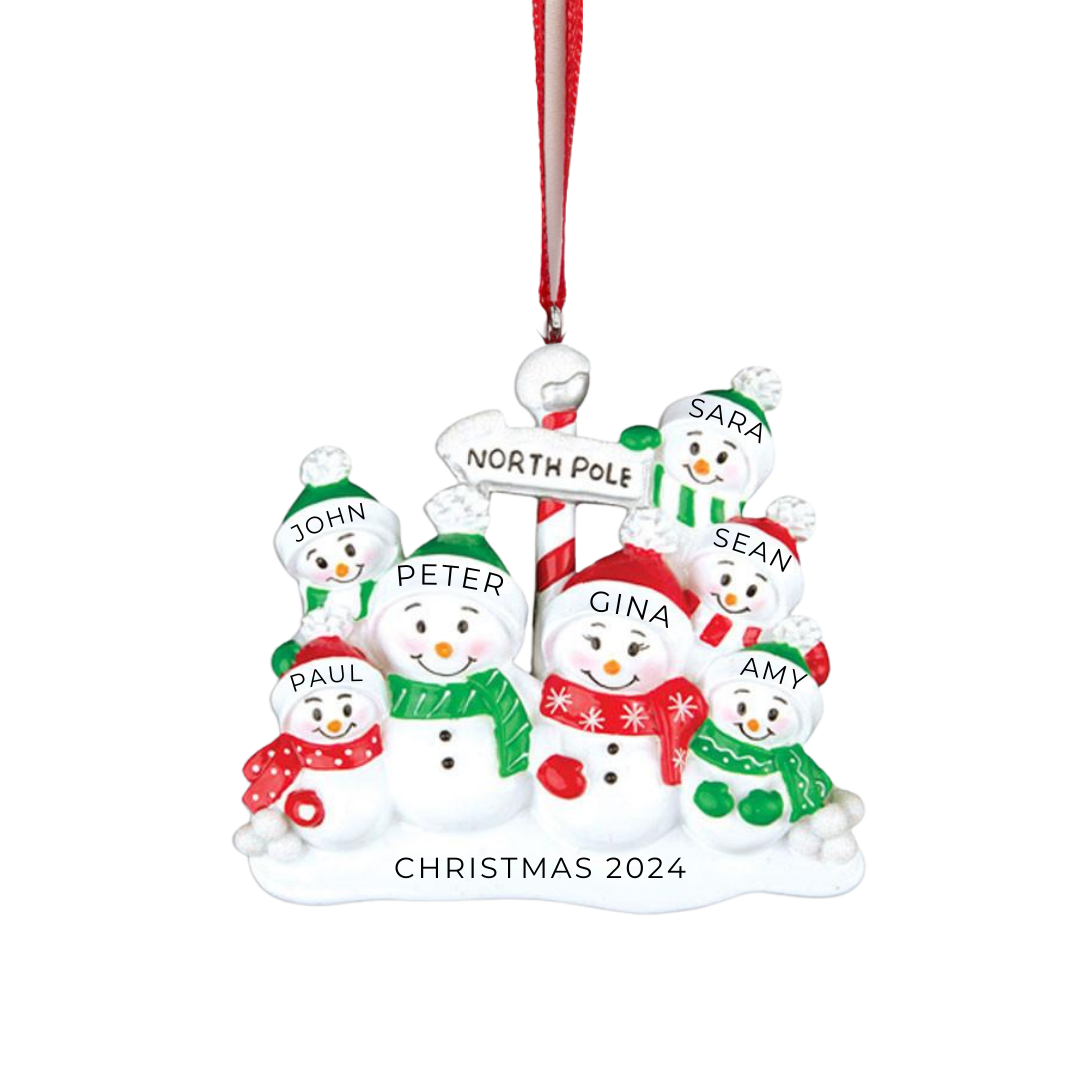 Personalized North Pole Family of 7 Ornament - Custom Holiday Gift