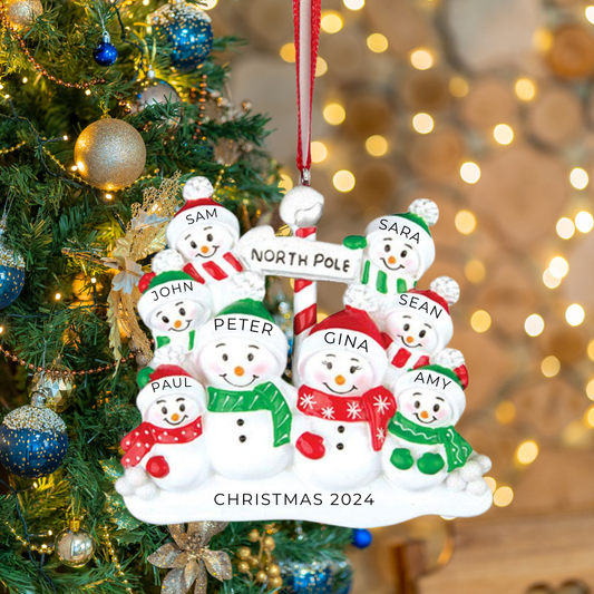 Personalized North Pole Family of 8 Ornament - Custom Holiday Gift