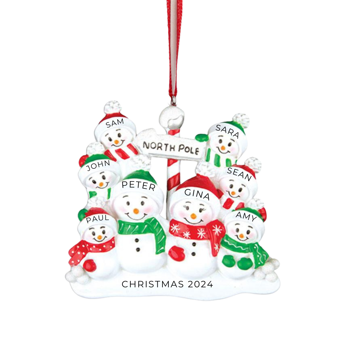 Personalized North Pole Family of 8 Ornament - Custom Holiday Gift