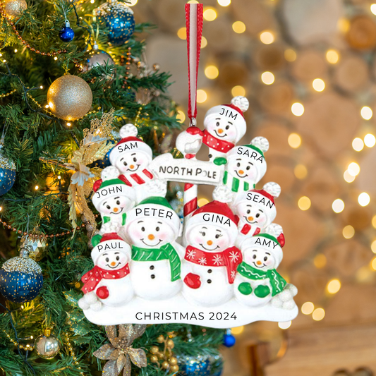 Personalized North Pole Family of 9 Ornament - Custom Holiday Gift