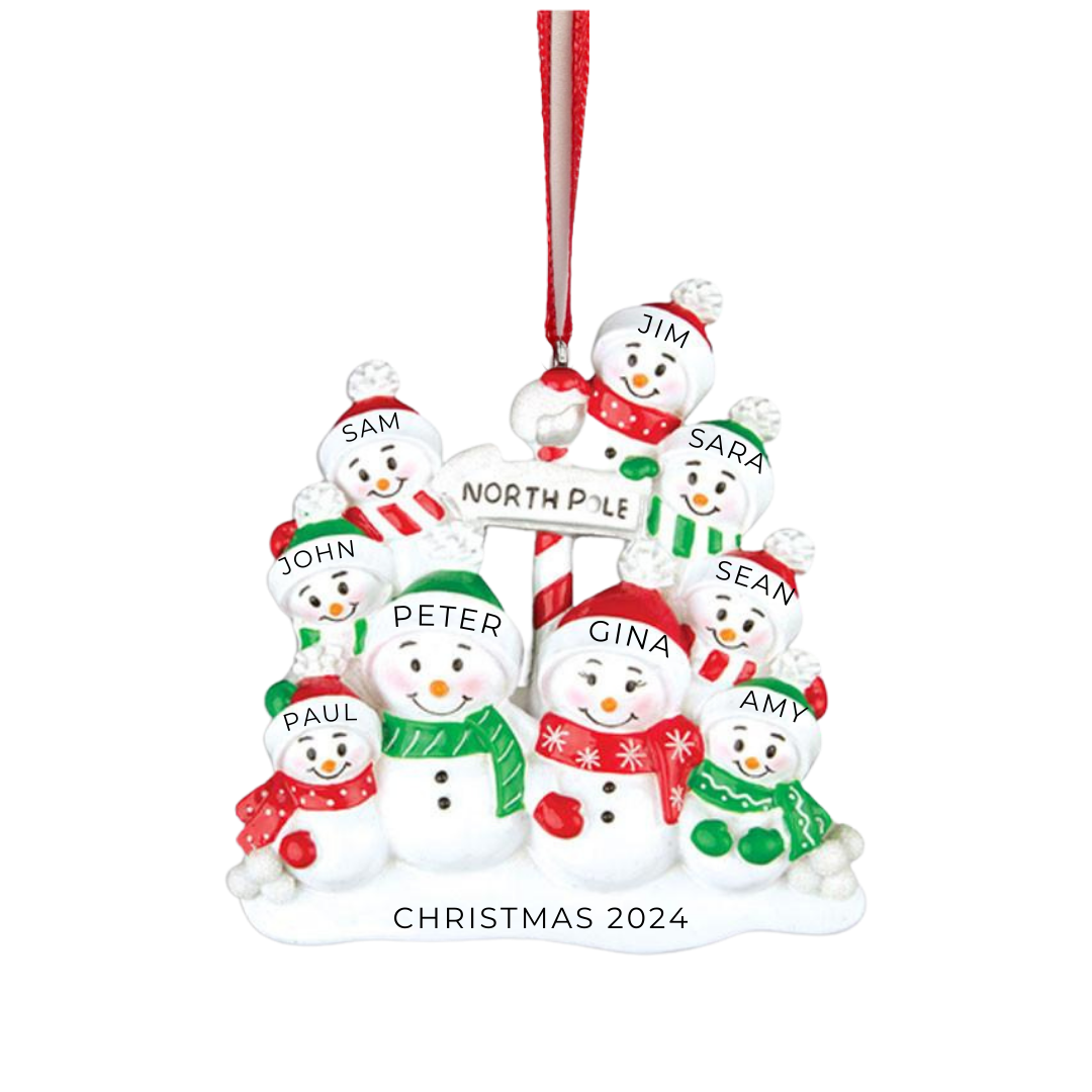 Personalized North Pole Family of 9 Ornament - Custom Holiday Gift