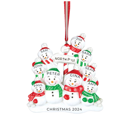 Personalized North Pole Family of 9 Ornament - Custom Holiday Gift