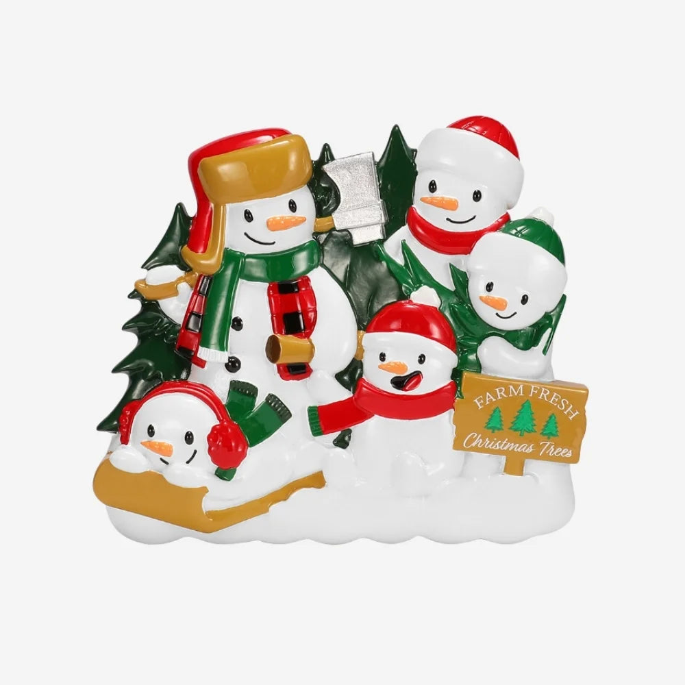 Christmas Tree Farm Snowman Family of 5 Ornament