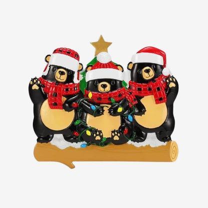 Bears with Scarf & Santa Hat Family of 3 Ornament