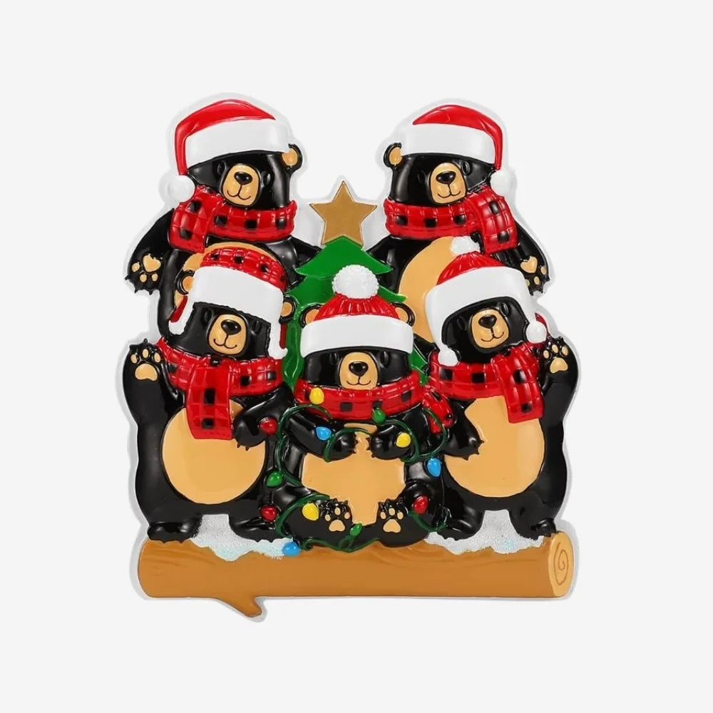 Bears with Scarf & Santa Hat Family of 5 Ornament