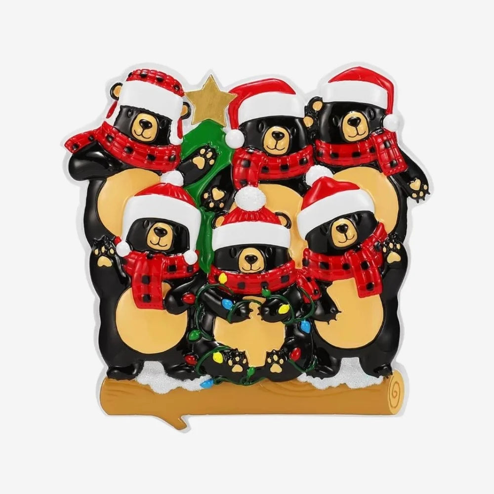 Bears with Scarf & Santa Hat Family of 6 Ornament