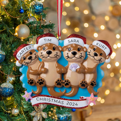 Personalized Otter family of 4 Ornament - Custom Holiday Gift