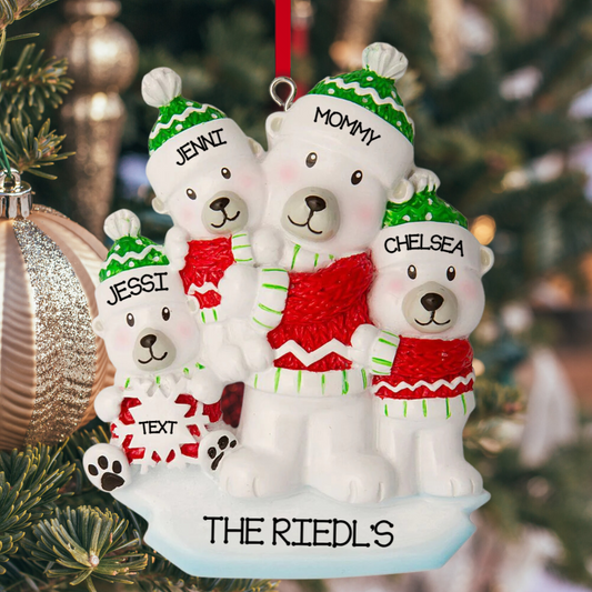 Personalized Parent with 3 Kid Ornament - Custom Holiday Gift