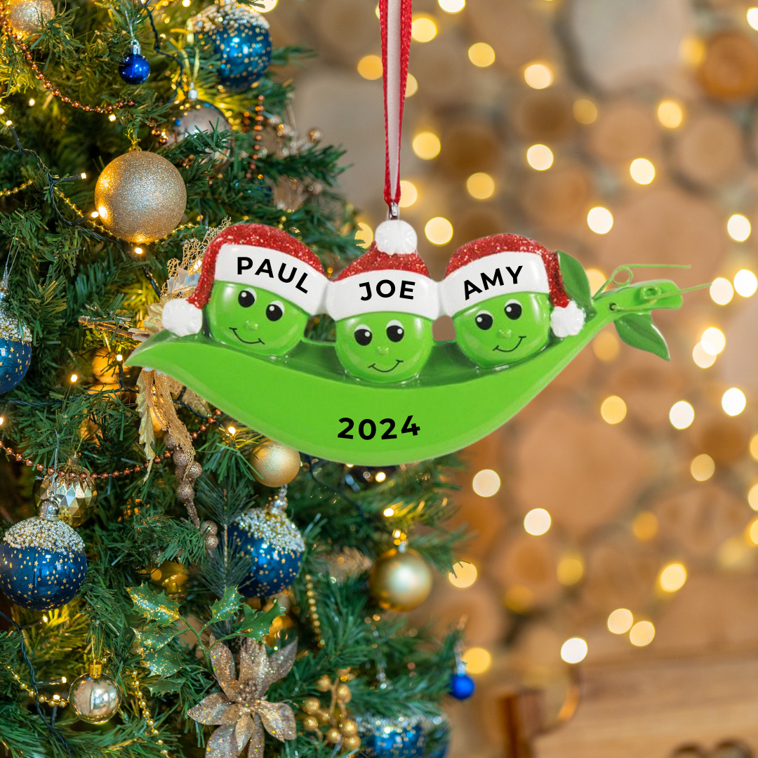 Personalized Pea Pod of 3 Ornament - Custom Holiday Gift