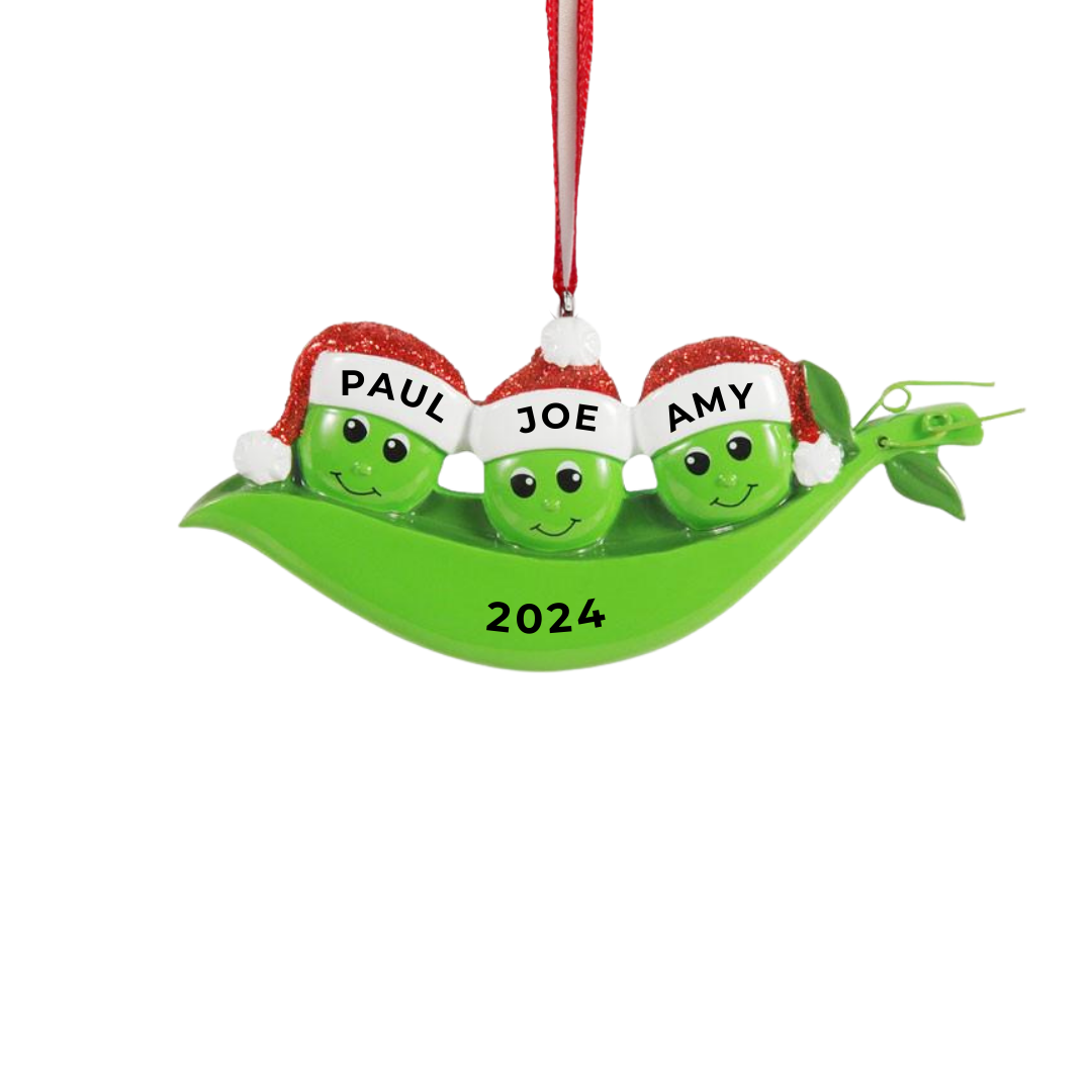 Personalized Pea Pod of 3 Ornament - Custom Holiday Gift