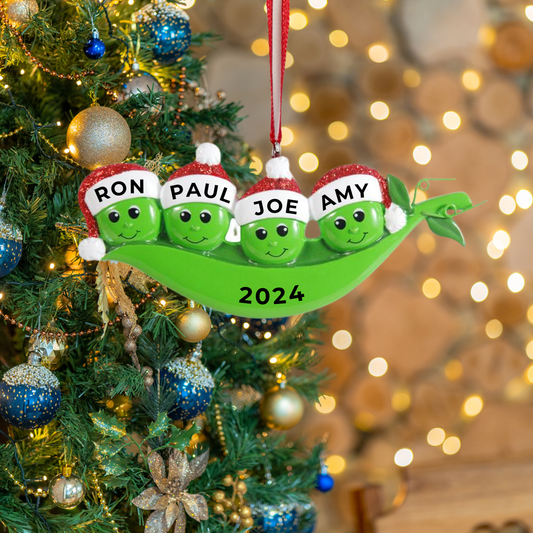 Personalized Pea Pod of 4 Ornament - Custom Holiday Gift