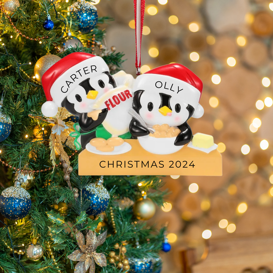 Personalized Penguin Baking Family of 2 Ornament - Custom Holiday Gift