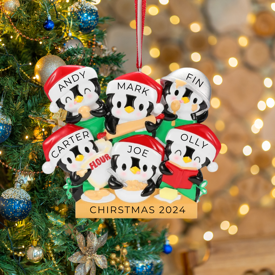 Personalized Penguin Baking Family of 6 Ornament - Custom Holiday Gift