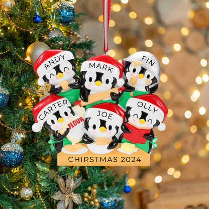 Personalized Penguin Baking Family of 6 Ornament - Custom Holiday Gift