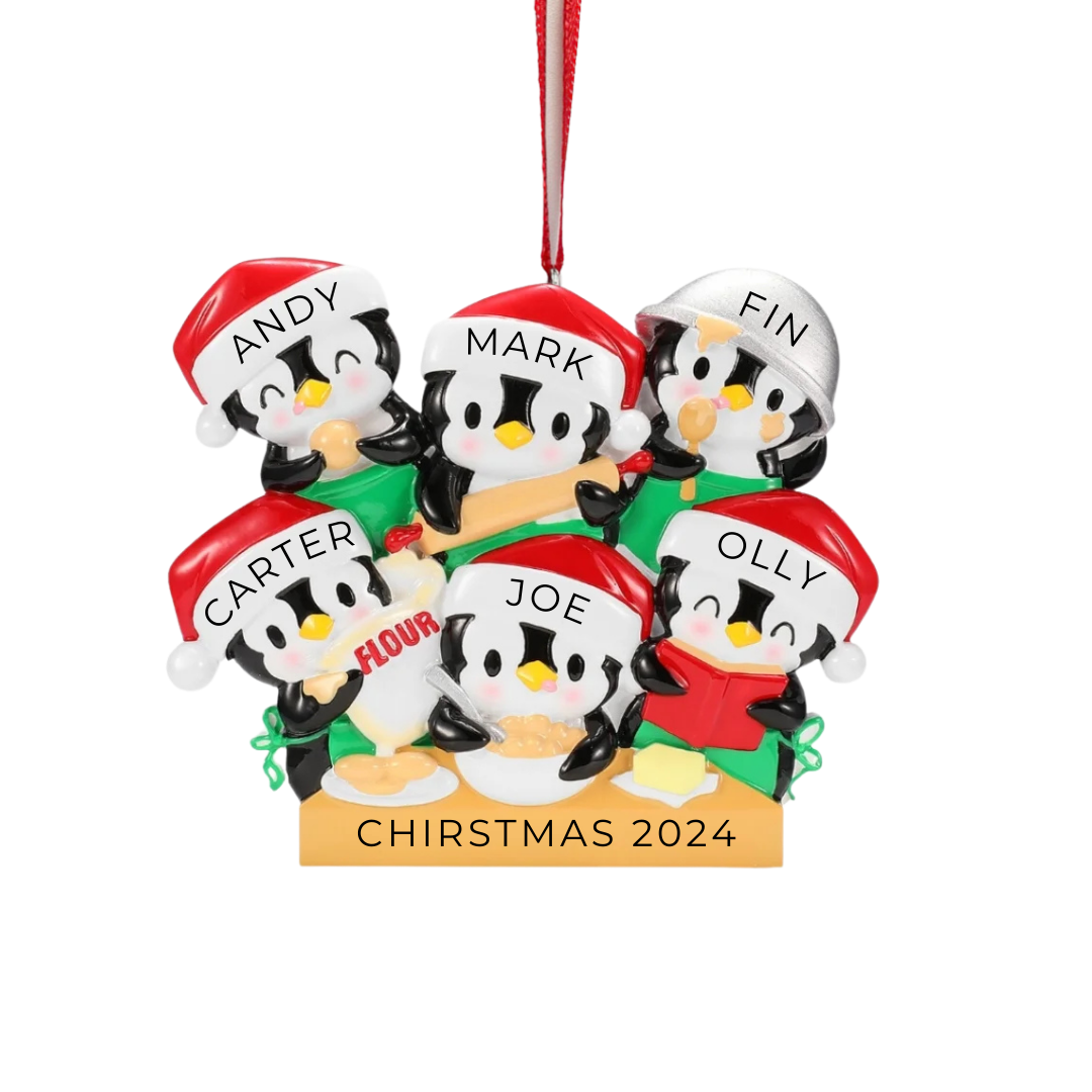 Personalized Penguin Baking Family of 6 Ornament - Custom Holiday Gift