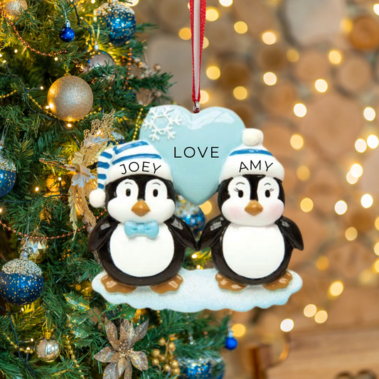 Personalized Penguin Couples Ornament - Custom Holiday Gift