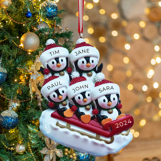 PersonalizedPenguin Family of 5 Ornament  - Custom Holiday Gift