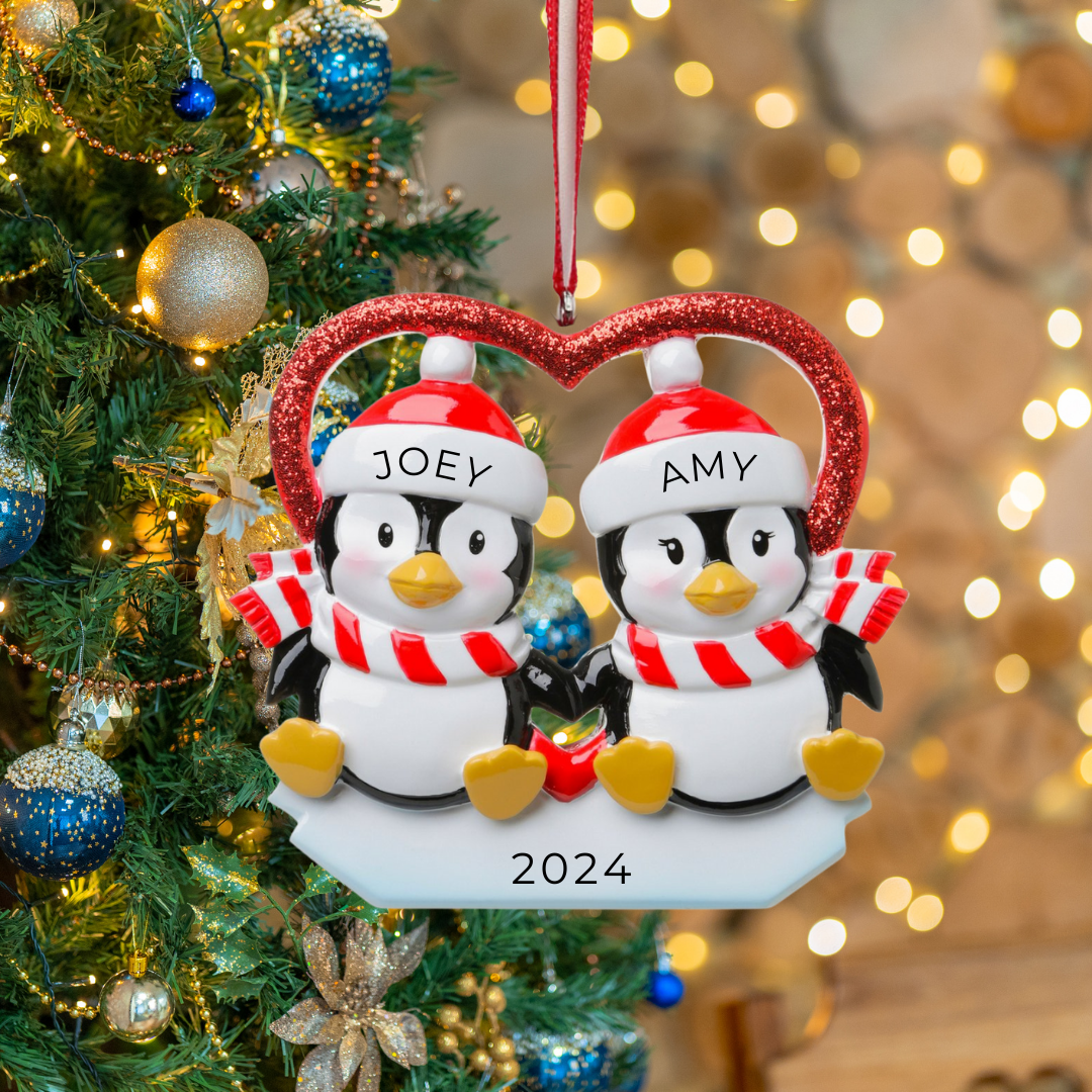 Personalized Penguins in Love Ornament - Custom Holiday Gift