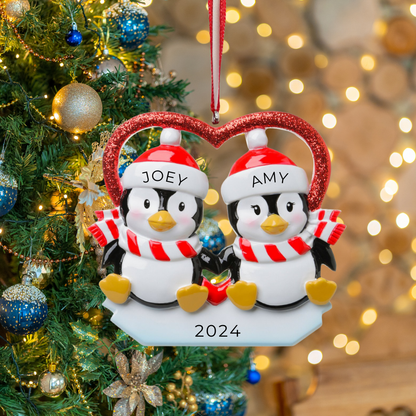 Personalized Penguins in Love Ornament - Custom Holiday Gift