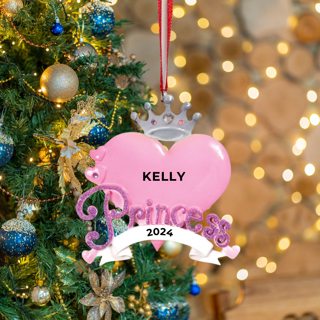 Personalized Princess Heart Ornament - Custom Holiday Gift