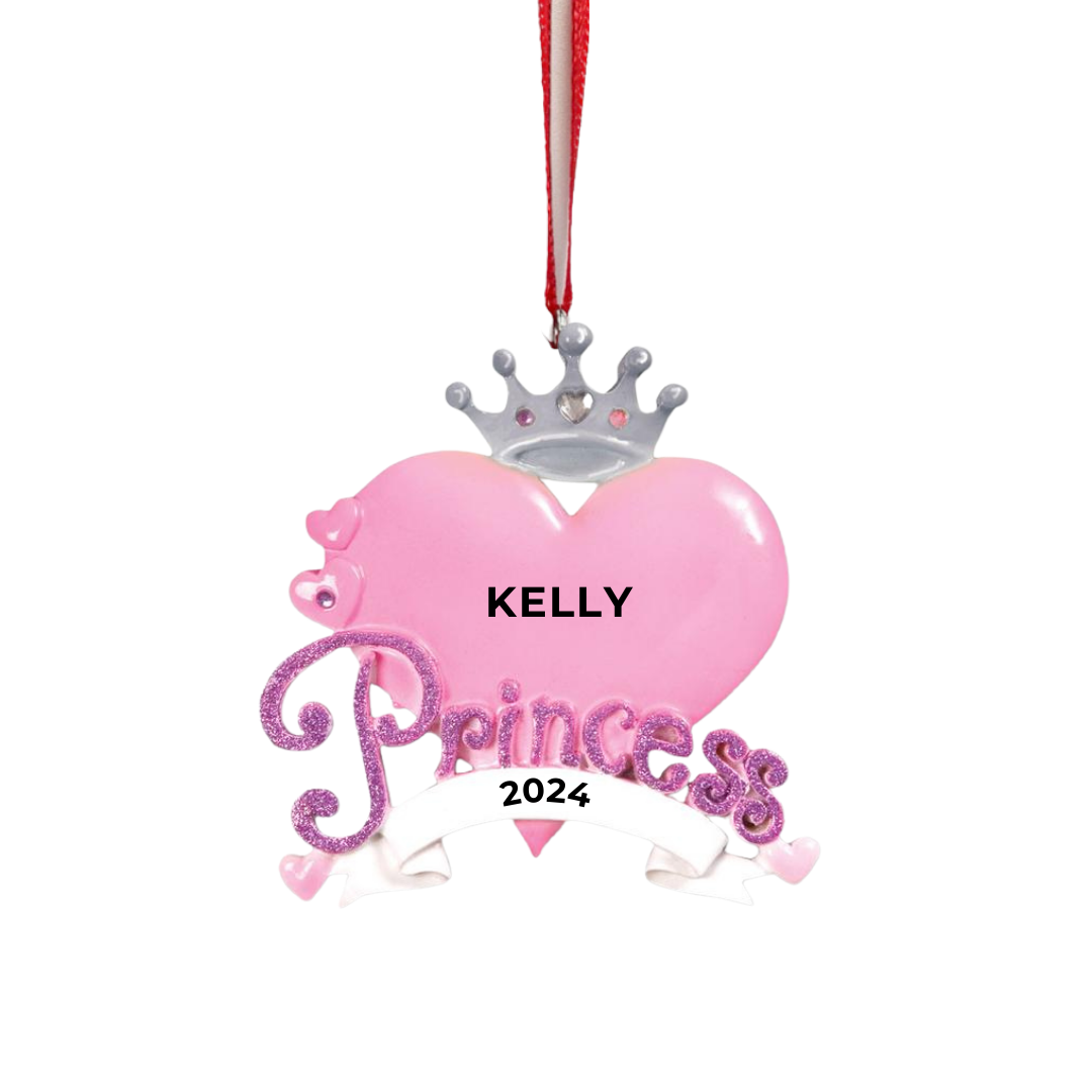 Personalized Princess Heart Ornament - Custom Holiday Gift