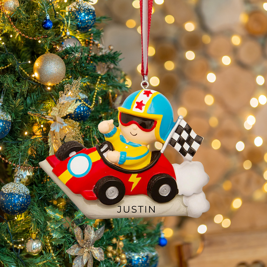 Personalized Racecar Ornament - Custom Holiday Gift