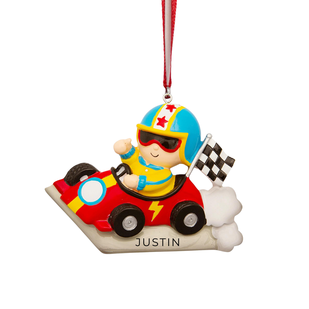 Personalized Racecar Ornament - Custom Holiday Gift