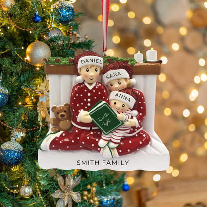 Personalized Reading In Bed Family of 3 Ornament - Custom Holiday Gift