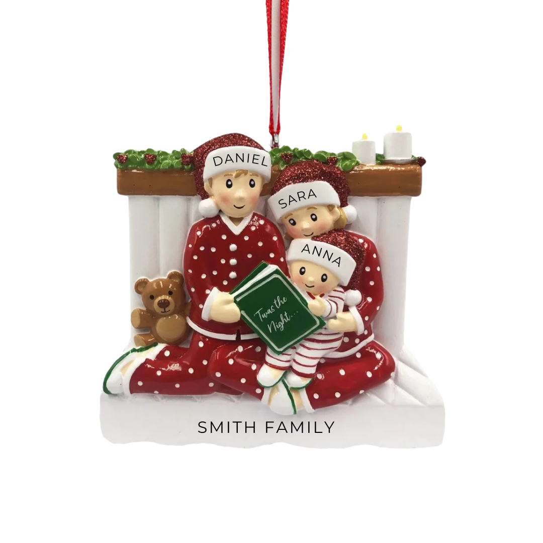 Personalized Reading In Bed Family of 3 Ornament - Custom Holiday Gift