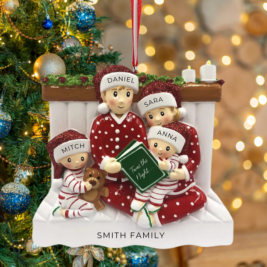 Personalized Reading In Bed Family of 4 Ornament - Custom Holiday Gift