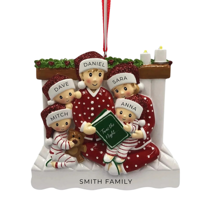 Personalized Reading In Bed Family of 5 Ornament - Custom Holiday Gift