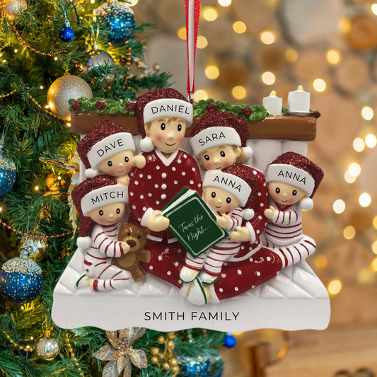 Personalized Reading In Bed Family of 6 Ornament - Custom Holiday Gift