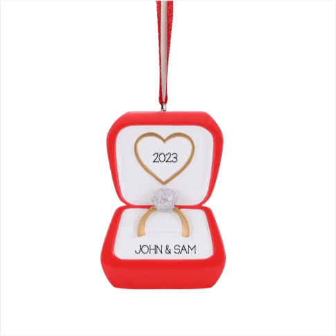 Personalized Red Ring Box Ornament - Custom Holiday Gift