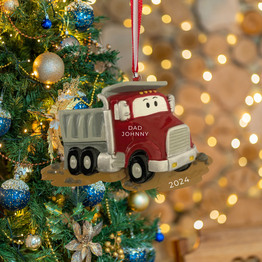 Personalized Red Dumpster Truck Ornament - Custom Holiday Gift