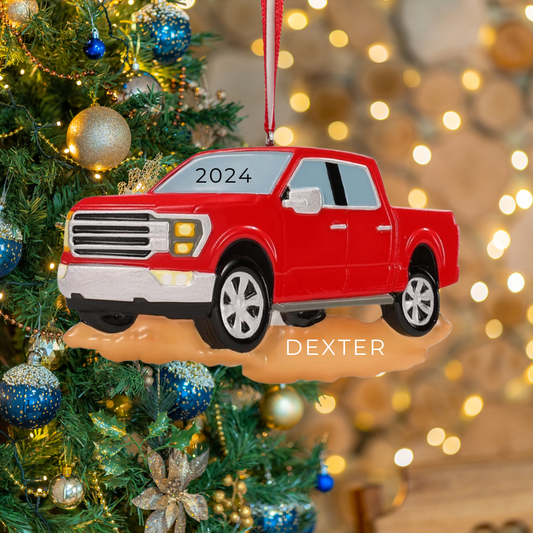 Personalized Red Pick Up Truck Ornament - Custom Holiday Gift