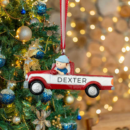 Personalized Red Pickup truck Ornament - Custom Holiday Gift