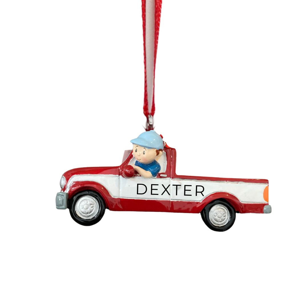 Personalized Red Pickup truck Ornament - Custom Holiday Gift