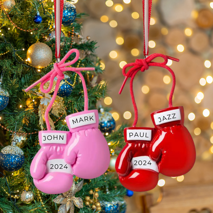 Personalized Red & Pink Boxing Gloves Ornament - Custom Holiday Gift