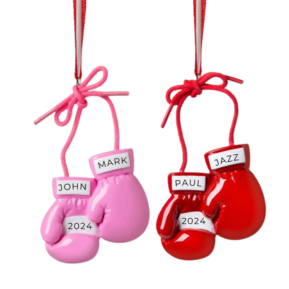 Personalized Red & Pink Boxing Gloves Ornament - Custom Holiday Gift