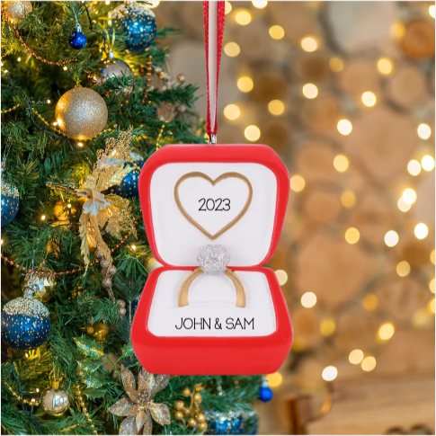 Personalized Red Ring Box Ornament - Custom Holiday Gift