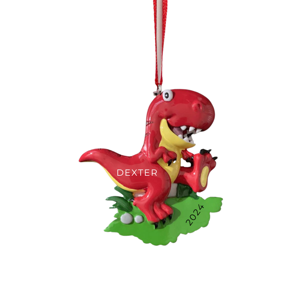 Personalized Red T-Rex Dinosaur Ornament - Custom Holiday Gift