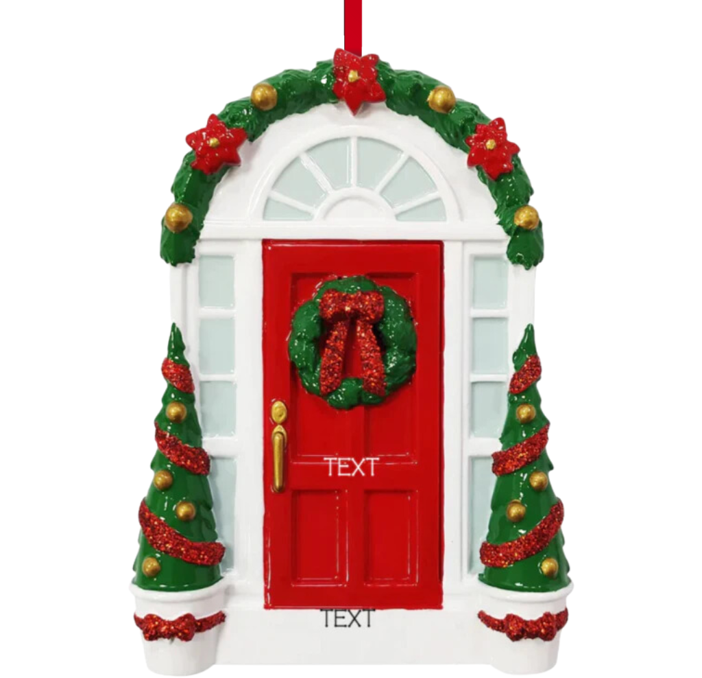 Personalized Red door with Wreath Ornament - Custom Holiday Gift